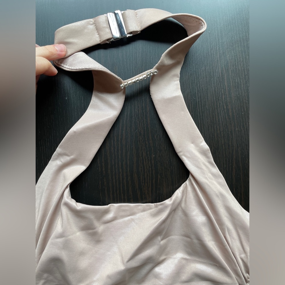 Elegant Tan Halter Dress - Picture 2 of 3